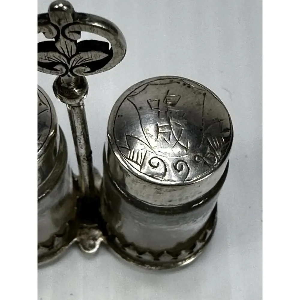 Mini Salt & Pepper Caddy Asian Chinese‎ Characters Text On The Tops
